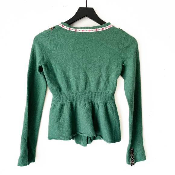 HWR Anthropologie Ribbon Detailed Cardigan Sweater in Vibrant Emerald Green - Picture 5 of 5